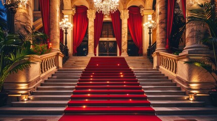 luxurious staircase with red carpet generative ai