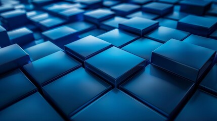 Abstract conceptual background with neon blue cubes in the dark, modern cover design. Background and texture of cube geometric shapes