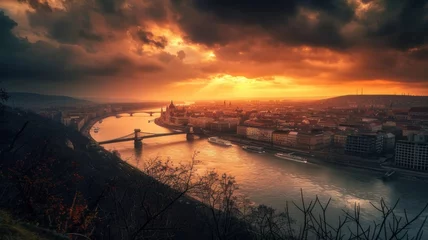 Rolgordijnen Kettingbrug Budapest city view