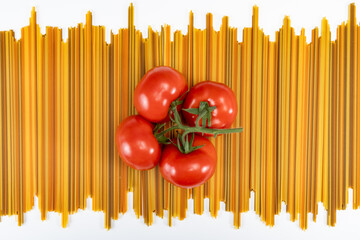 Food background, colorul dried pasta spaghetti, paralleled lines, wallpapers with stripes