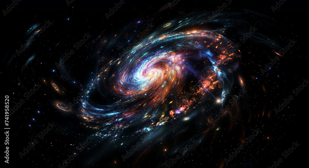 Wall mural spacescape of swirling galaxies and planets and stars and auroras,