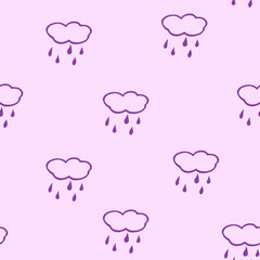 Simple children's pink pattern with clouds. Cheerful hand drawn cloud. Seamless pattern with rain. Futuristic blue clouds. Background for poster, cover booklet, banner, surface design.