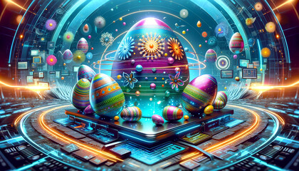 Future Easter, digital  colorful decoration - 741959119