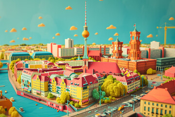 Cityscape of Berlin, Germany. 3d rendering. Computer digital drawing.
