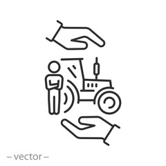 farmer support icon, agricultural producers protection, help local farming, thin line web symbol - vector illustration
