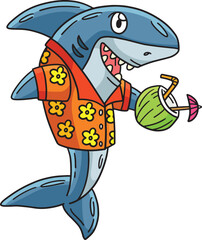 Shark with Tropical Drink Cartoon Colored Clipart 