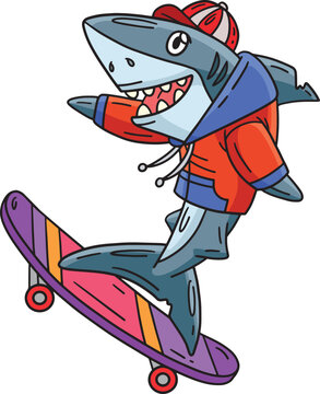 Shark Skateboarding Cartoon Colored Clipart 