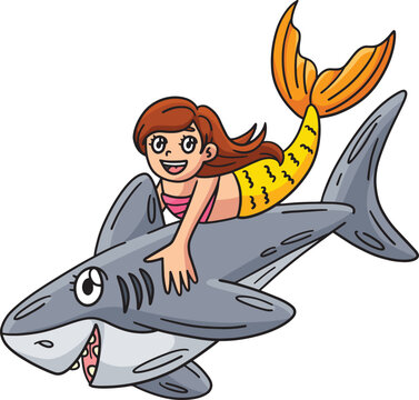 Shark and Mermaid Cartoon Colored Clipart 