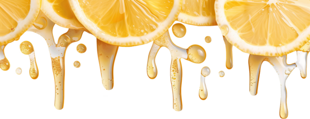 Lemonade dripping over white transparent background