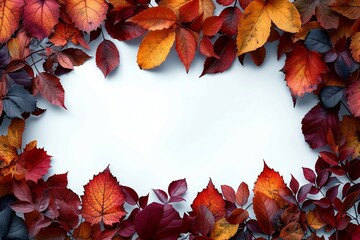 Naklejka na ściany i meble Photo Autumn leaves frame on white background, ideal for seasonal designs