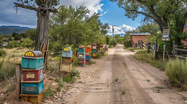 colorful antique mailboxes on the side of the road