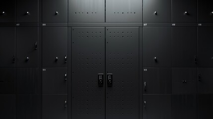 front face of modern monochromatic gym locker door with a digital lock panel, close flat front view angle