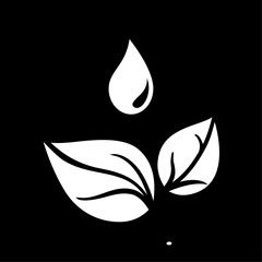 Pair of leaves and water or dew drop icon. May present concepts of fresh and natural. Vector Illustration