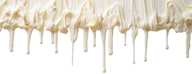 Cream cheese icing dripping over white transparent background