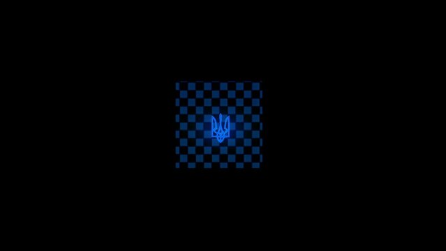 Ukrainian Tryzub Blue Square Frame Dark Background VJ Loop
