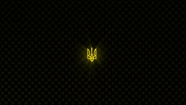 Ukrainian Trident Tryzub Yellow Neon Glow Black Background Loop
