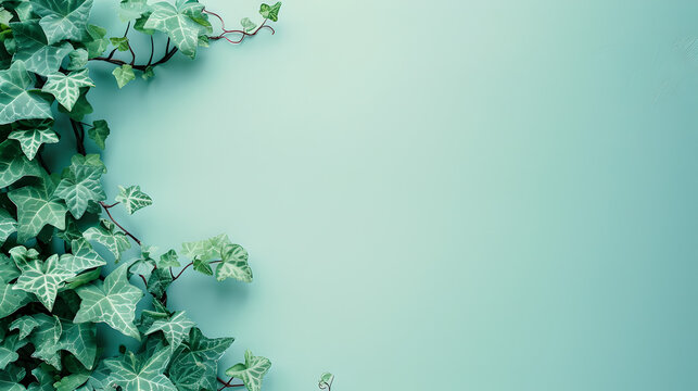 ivy climbing plant on decent pastel green background - the background offers lots of space for text