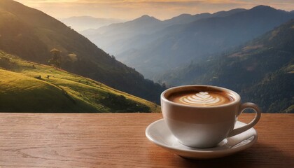 Coffee cup on a table with a beautiful view 