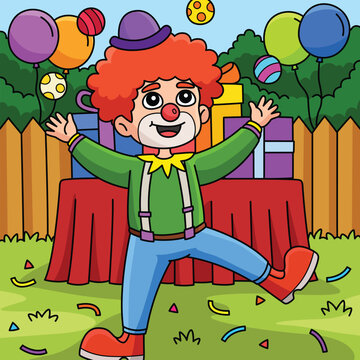 Birthday Clown Colored Cartoon Illustration