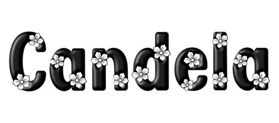 Candela - black color - written with engraved typical Hawaiian hibiscus flowers- ideal for websites, e-mail, sublimation greetings, banners, cards, t-shirt, sweatshirt, prints, cricut,	 - obrazy, fototapety, plakaty