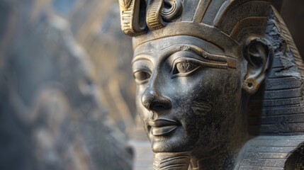 Sphinx statue of an ancient Egyptian king Tutankhamun in a royal museum in high resolution and quality