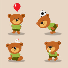 Variety cute playful teddy bear cartoon character collection