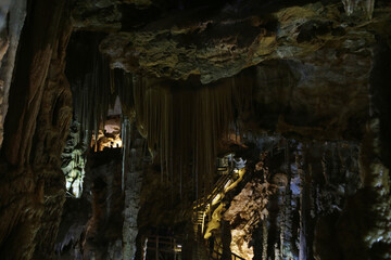 stalagmites and stalactites in the ancient cave