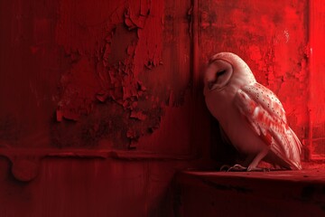 owl in a red metal room
