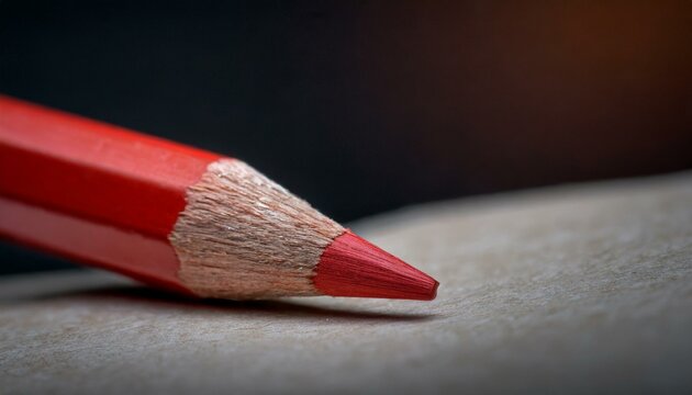 The core of a red pencil draws on the surface of the paper