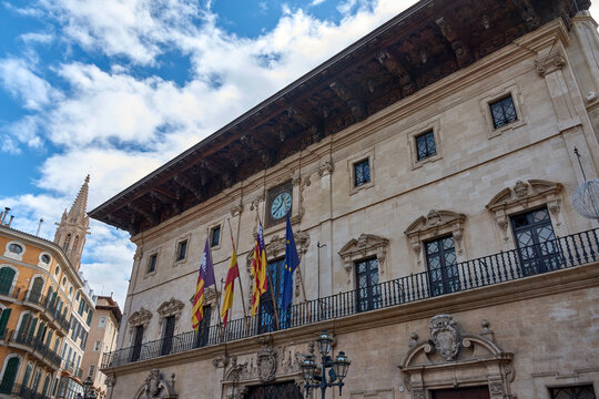 Palma de Mallorca, Spain. The Rellotge d'en Figuera (Figuera Clock) in the Ajuntament de Palma (Palma City Hall, also called Cort