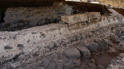 The ruins of the house of Saint Peter are in Capernaum, Israel. The house is believed to have...