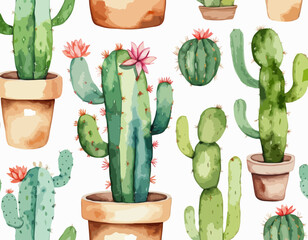 Cactus watercolor illustration, plants of desert isolated