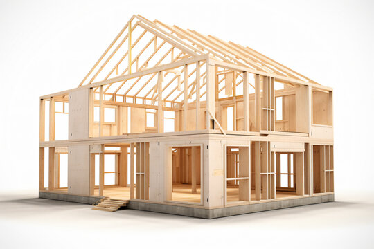 house frame model, Wooden framework, Construction house, white background