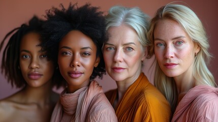 Obraz premium Studio headshot of beautiful multiethnic women with natural beauty and great skincare.