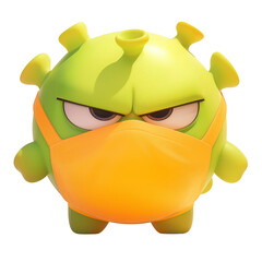 Isolated 3d cartoon bacteria, funny angry virus, cute microorganism on a white background. A parody, a caricature. The illustration is isolated on a transparent background.