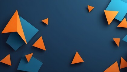 Wall background banner art, abstract blue-orange geometric futuristic technology texture with triangle-shaped 3D shapes, backdrop for web design, wallpaper