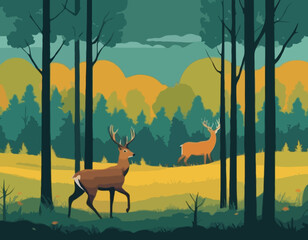 Deer forest landscape scenic natura  © VectorVibe