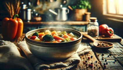 a bowl of soup in the kitchen
