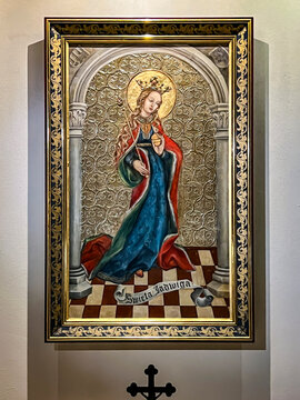 Krakow, Poland, November 4, 2023: St. John Paul II Center, Chapel of St. Queen Jadwiga (in the chapel there is a painting depicting the canonization of Queen Jadwiga and the Baptism of Lith
