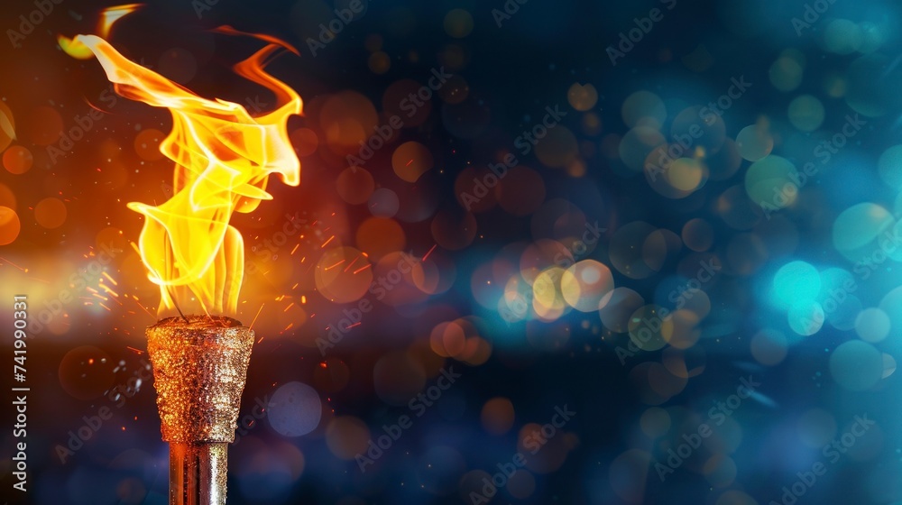 Wall mural lit olympic torch with bokeh background