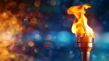 Olympic torch lit with bokeh background in high resolution and quality. concept olympic games 2024