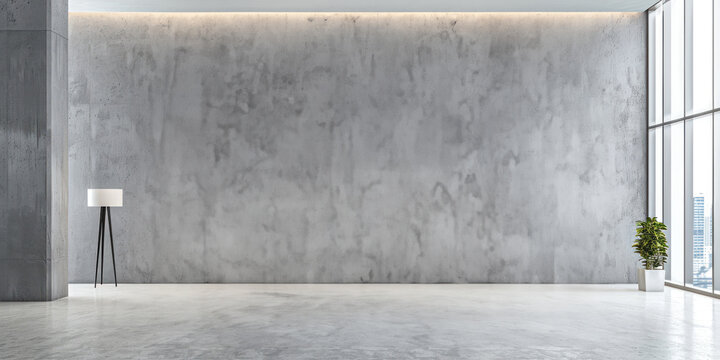 Expansive modern living space with industrial elements featuring large. Office background.