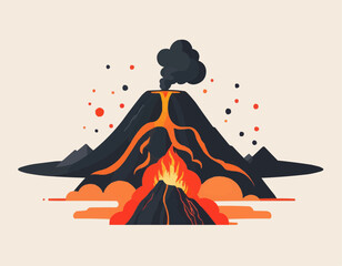 Volcano eruption vector illustration, flat style - obrazy, fototapety, plakaty