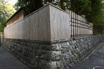 A traditional Japanese hedge made of bamboo. Residential background material.
