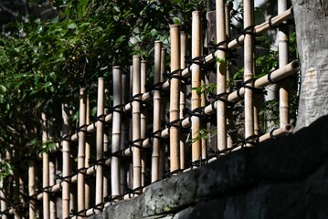 A traditional Japanese hedge made of bamboo. Residential background material.
