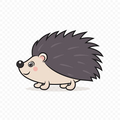 Flat Vector Cute Hedgehog. Little Hedgehog Icon. Adorable Walking Hedgehog Cartoon Character Isolated on White Background, Side View