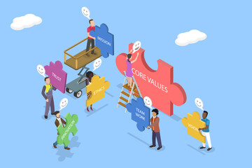3D Isometric Flat Vector Illustration of Core Values, Basic Social and Business Principles
