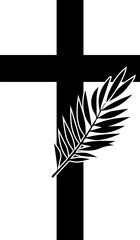 Cross symbol .Vector christian cross icon.Religion sign.Simple line catholic sign.Palm leaf with a cross. Palm Sunday symbol.
