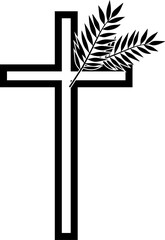 Cross symbol .Vector christian cross icon.Religion sign.Simple line catholic sign.Palm leaf with a cross. Palm Sunday symbol.