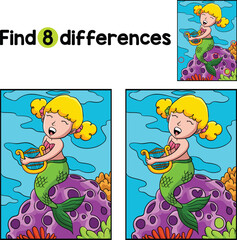 Mermaid Playing Harp Find The Differences